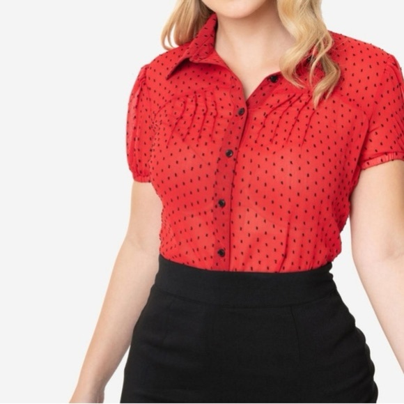 Unique Vintage Polka Dot Pinup Girl Blouse - Picture 1 of 5